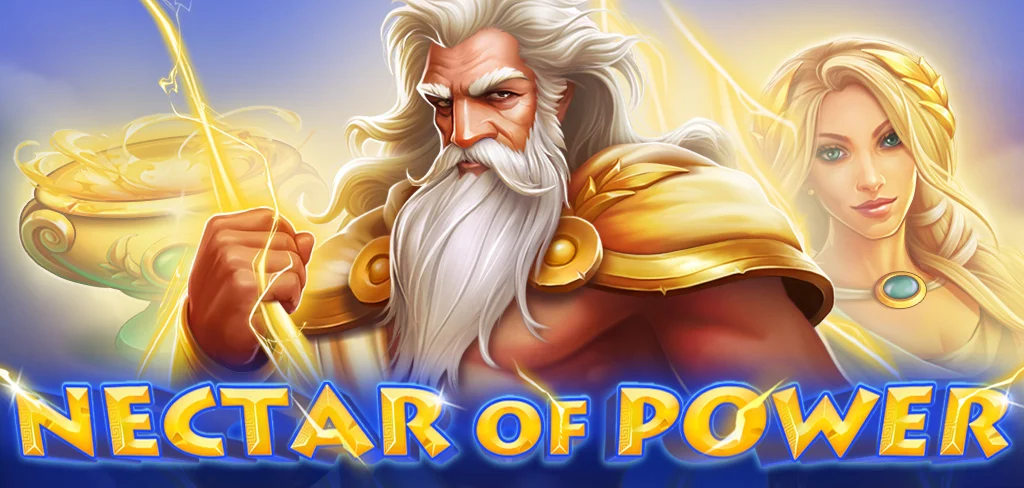 Nectar of Power game artwork with divine figures and five reels